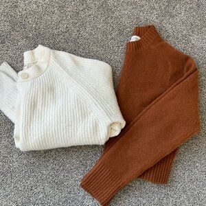 Pair of Universal Thread sweaters Cream cardi/Brown cropped crewneck